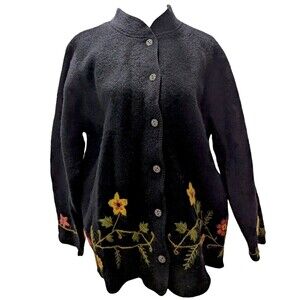 Skyr VTG Women's Black Embroidered Knit Long Sleeve Mockneck Sweater Sz L EUC